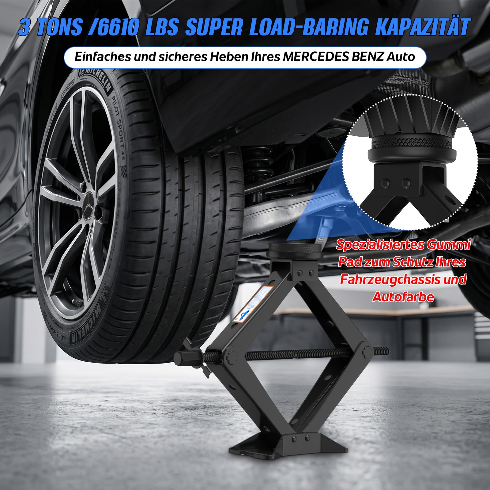 IMAYCC 3T Cric Auto in Acciaio Robuste Per Mercedes-Benz Auto | 2 Tampone In Gomma,Cric a Forbice Anti-graffio,Kit Emergenza Auto Per Mercedes-Benz-SUV MPV Sostituzione degli Pneumatici