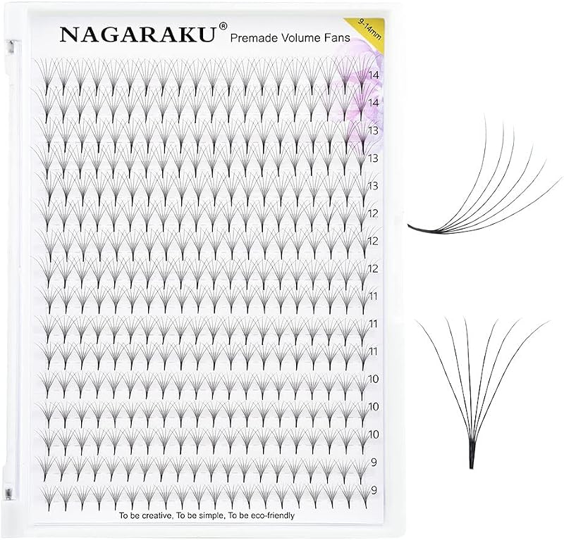 NAGARAKU Leques Pré-Montados Volume 6D 0,07 C 15 mm, Preto Fosco — 320 Leques