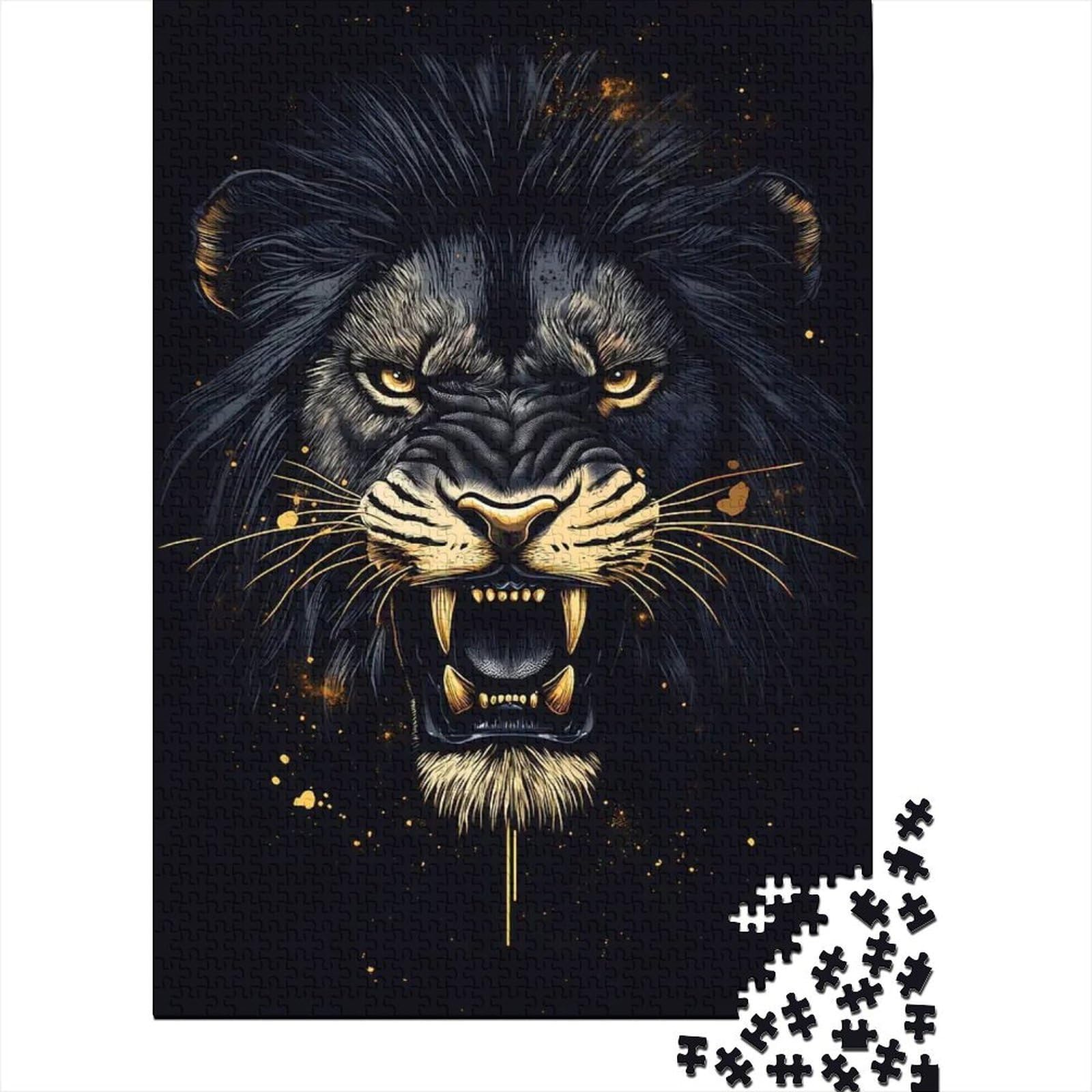 Black Lion Jigsaw Puzzle for Adults 1000 Piece Night Wild Game Relax