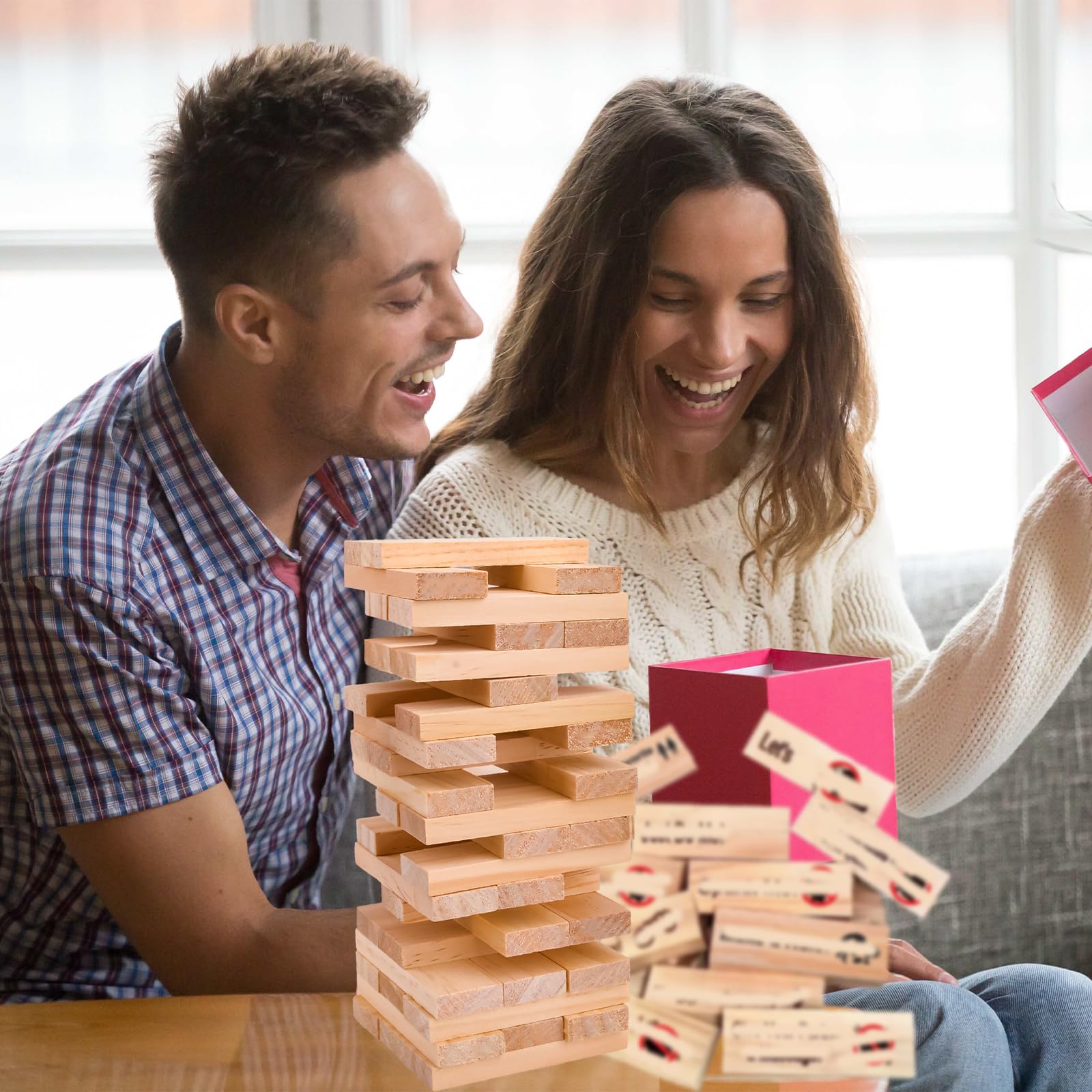 Super Naughty Block Tower Spiel, Blöcke Spiele für Paare, Spiele für Erwachsene, Valentine Tumbling Tower Stapelblöcke, Spiel mit Wahrheit oder Pflicht, Fragen und Herausforderungen (48pcs)