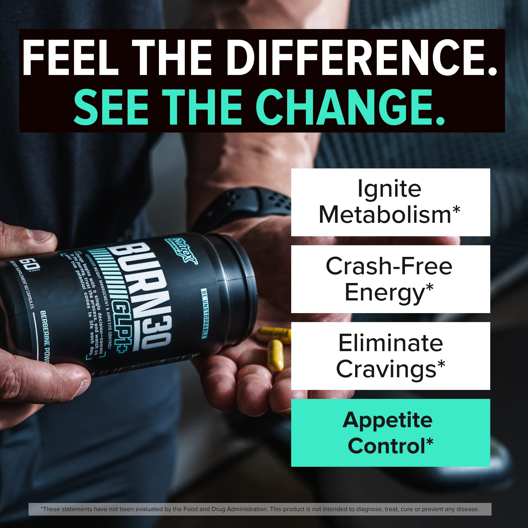 BURN30 GLP-1 Supplement - Super Berberine Weight Management Support GLP1 Naturally | Advanced Appetite Control & Metabolism Support with Clinically Studied Ingredients  | Stimulant Free