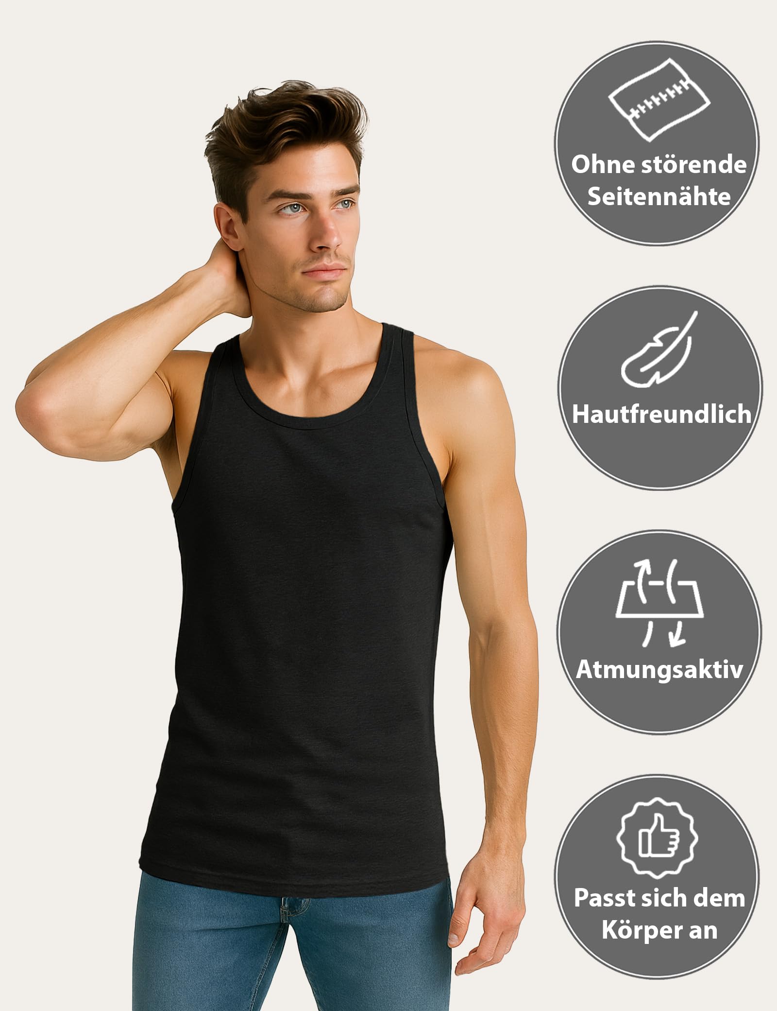 ALPIDEX Herren Classic Unterhemd 5er Set Männer Tank Top 100% Baumwolle Basic Feinripp Ärmellos Shirt Weiß Schwarz