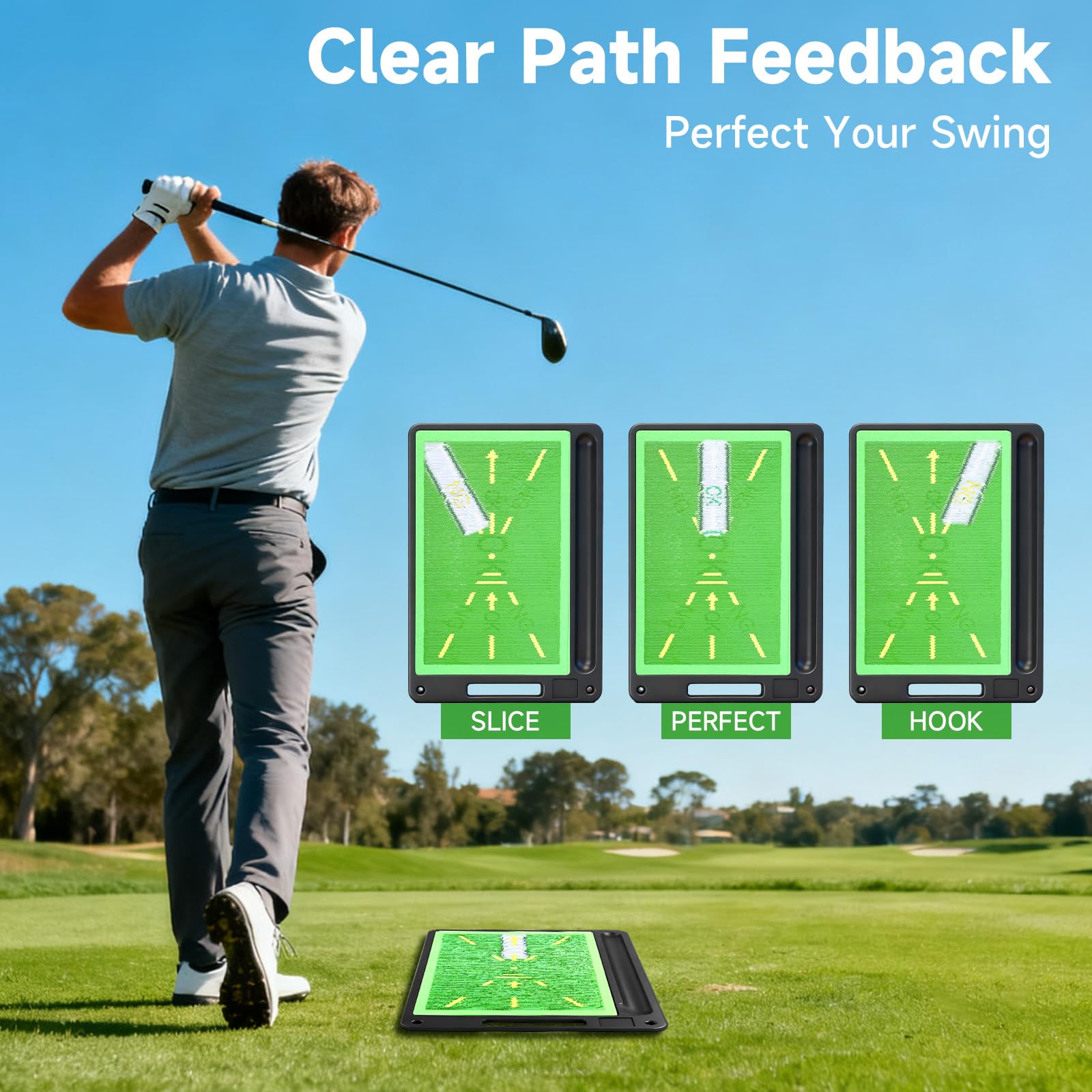 2-in-1 austauschbare Golf-Übungsmatte, Trainings- und Schlagmatte, analysiert Schwungweg und korrigiert die Schlaghaltung, rutschfeste Gummi-Unterseite