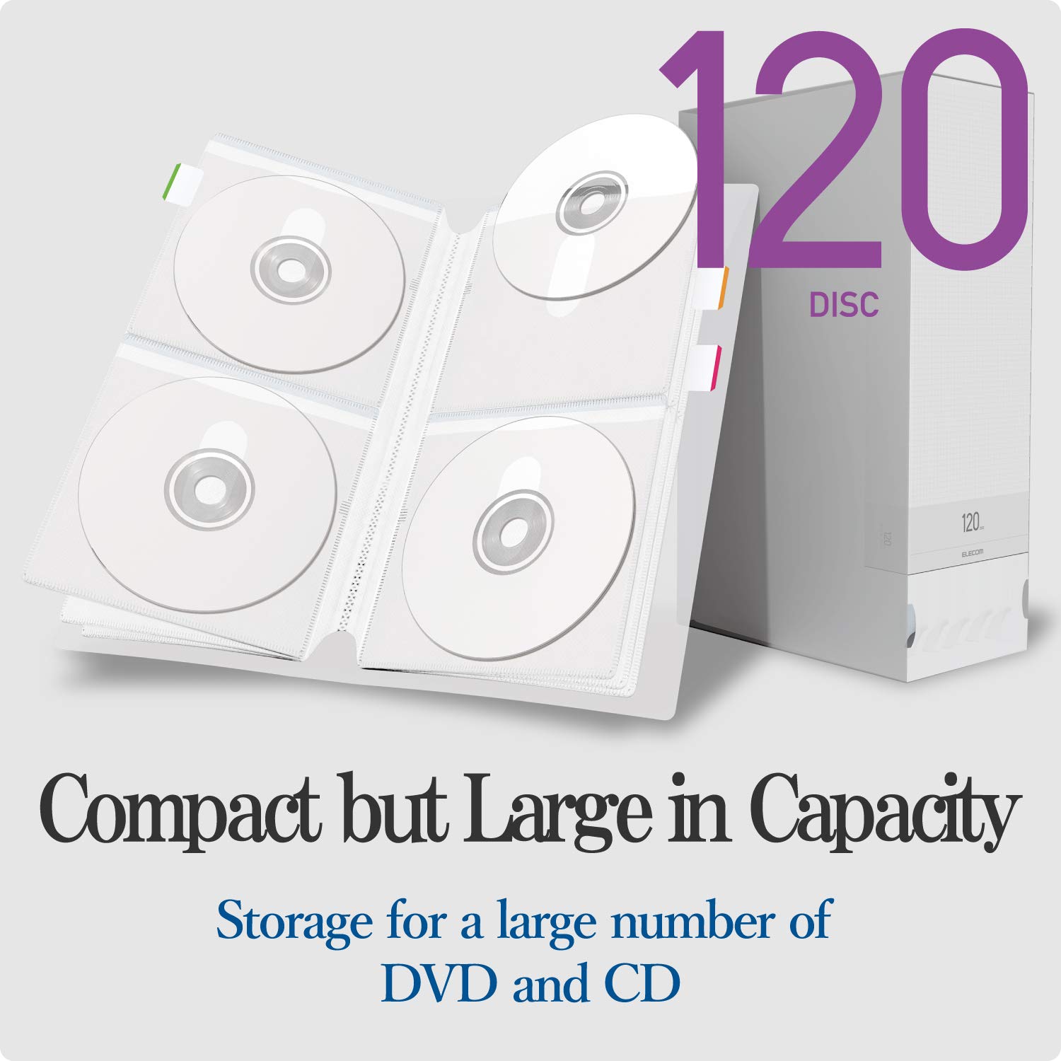 ELECOM Non-Woven Fabric Media File and Clear Case for CD and DVD 120 Disks Storing/Clear/CCD-FS120CR