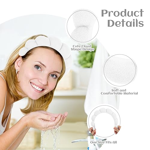 Miniatura 5 de Araluky Diadema de spa para mujer, para lavar la cara, maquillaje, diadema de esponja hinchada, diademas para el cuidado de la piel para mujeres y