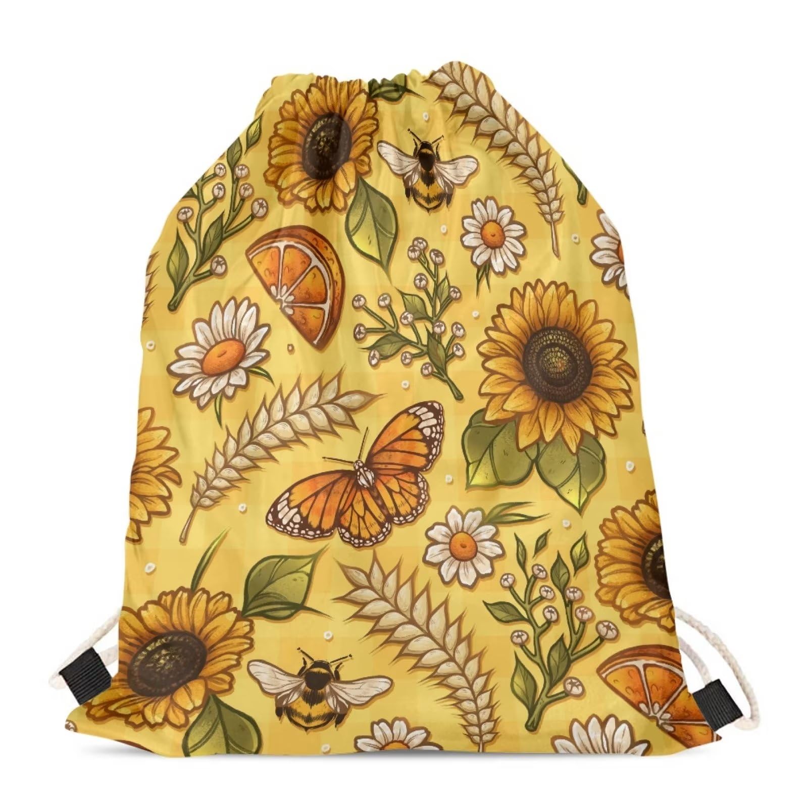 Showudesigns Butterfly Sunflower Drawstring Bags Goodie Sacks Party Favor String Backpack for Family Women Kids Girls Boys Party Gym Sport Trip Storage Pouch Daisy Yellow