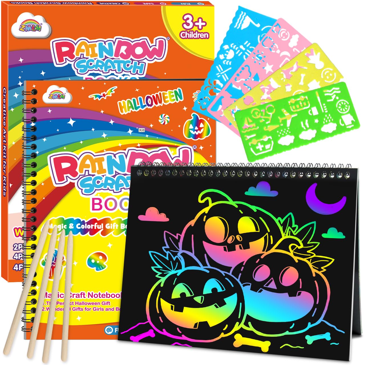 ZMLM Scratch Paper Art-Crafts Gift: 2 Pack Rainbow Notebooks Supplies Toys