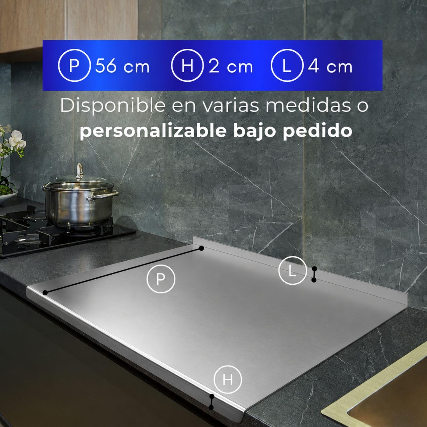INOXLM Tabla de amasar de acero inoxidable Varios tamaños para la cocina para el bar para el restaurante para amasar (40X56 Doble 2 cm Altura 4 cm)