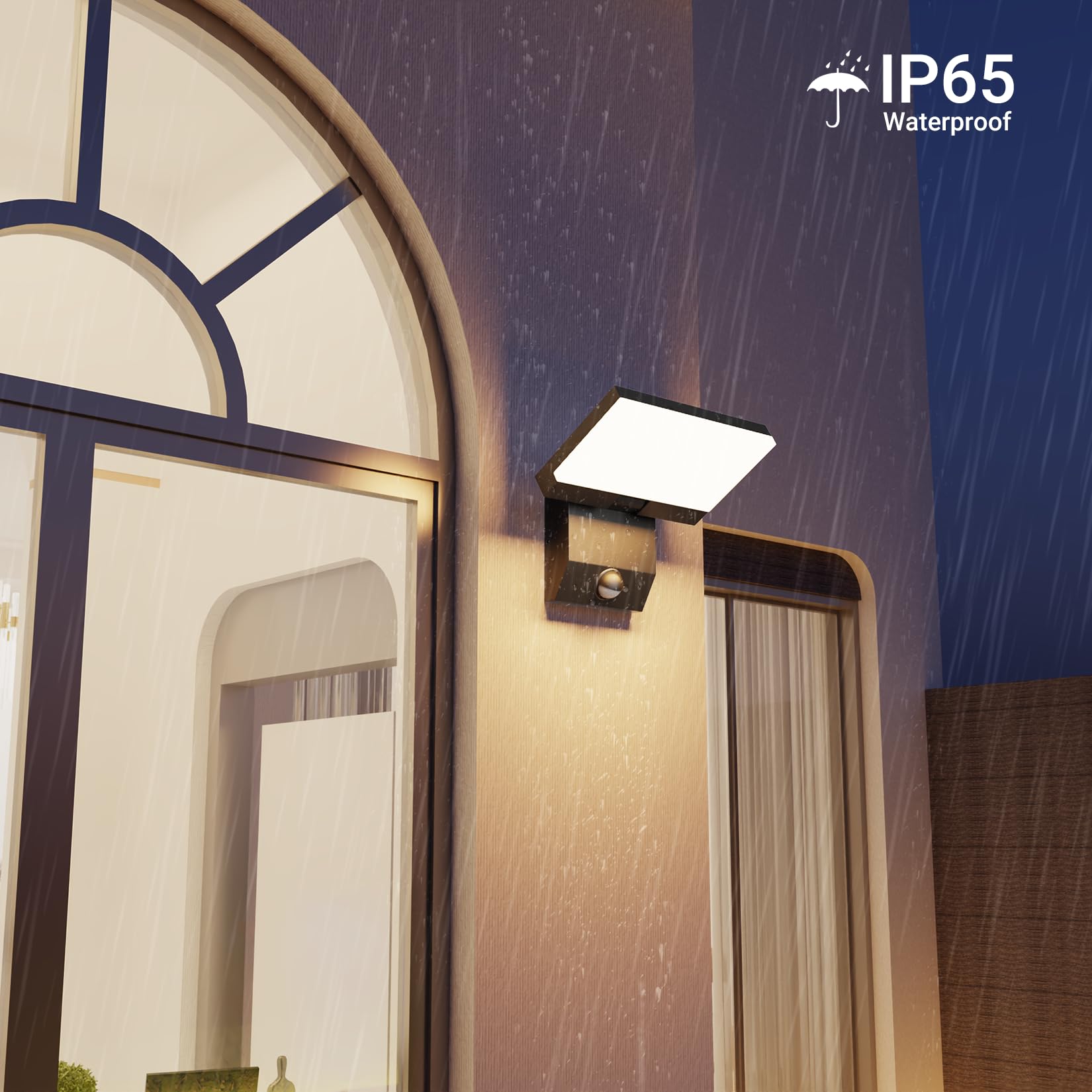 K-Bright Lampa 24 W z czujnikiem ruchu, światło zewnętrzne regulowany kąt świecenia, lampa 3000 K, lampa zewnętrzna IP65 (czarna)