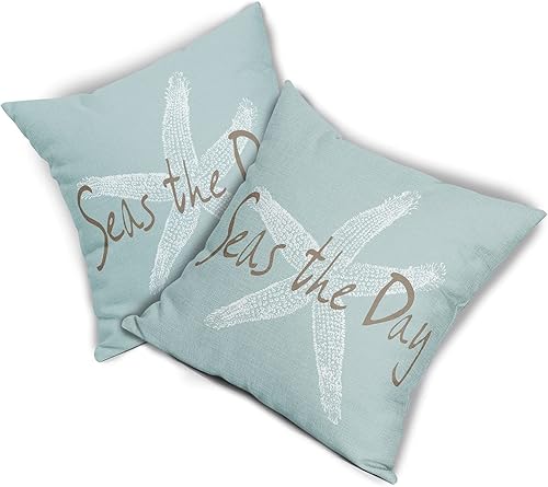 Miniatura 8 de Fundas de almohada de playa de 20 x 20 pulgadas almohada náutica costera de playa azul espuma de mar estrella de mar decorativa funda de almohada