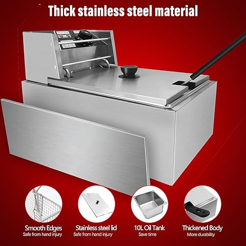 Miniatura 6 de Freidora con cesta para restaurante o uso doméstico, encimera comercial de acero inoxidable, olla de aceite de un solo tanque con control de