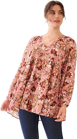 ellos Plus Size Tiered Tunic With Notch V-Neck