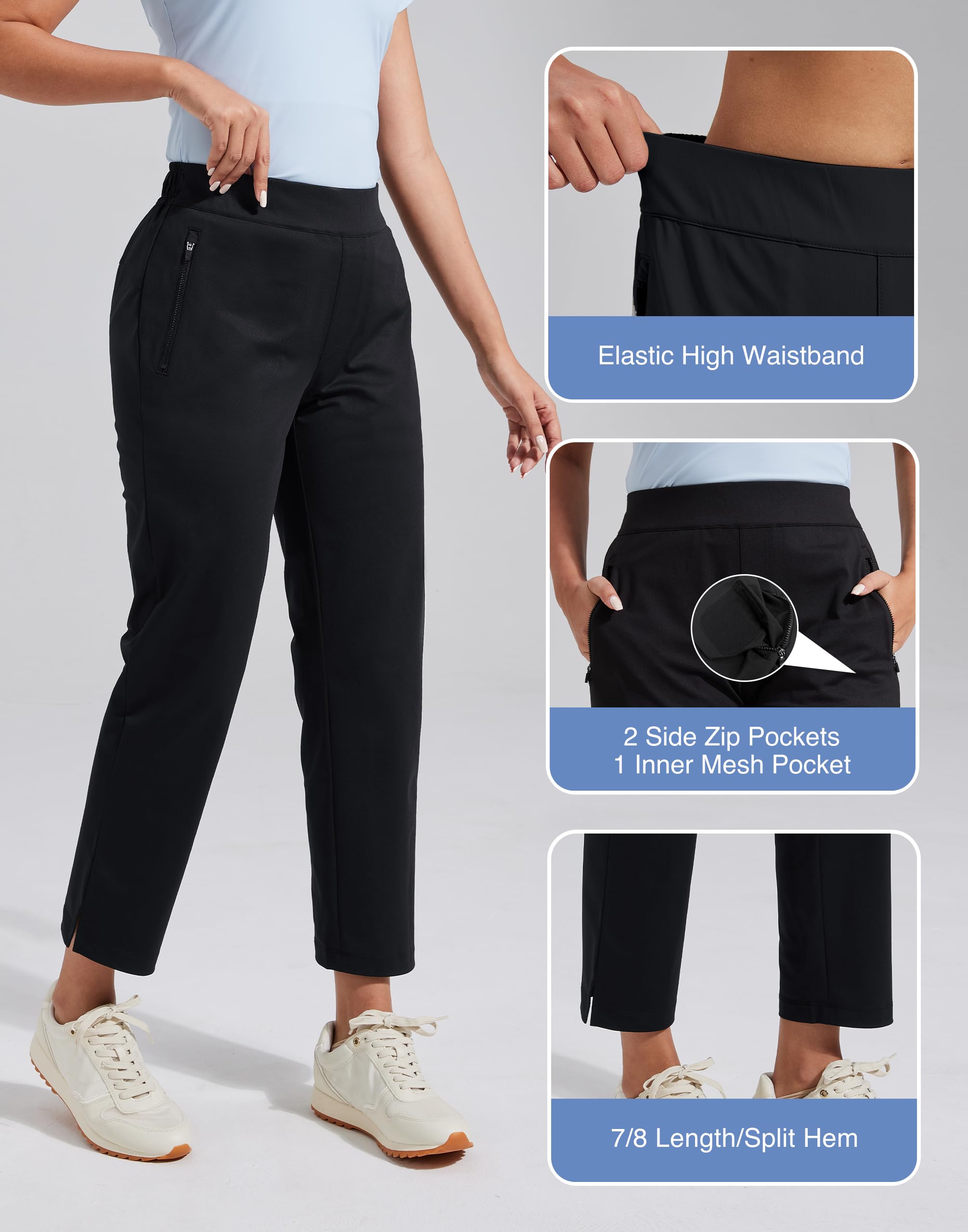 Pioneer Camp Pantalones de golf para mujer, 7/8 largos con bolsillos laterales, pantalones elásticos transpirables para oficina, viajes y deportes, cintura elástica con cordón, pantalones ligeros y