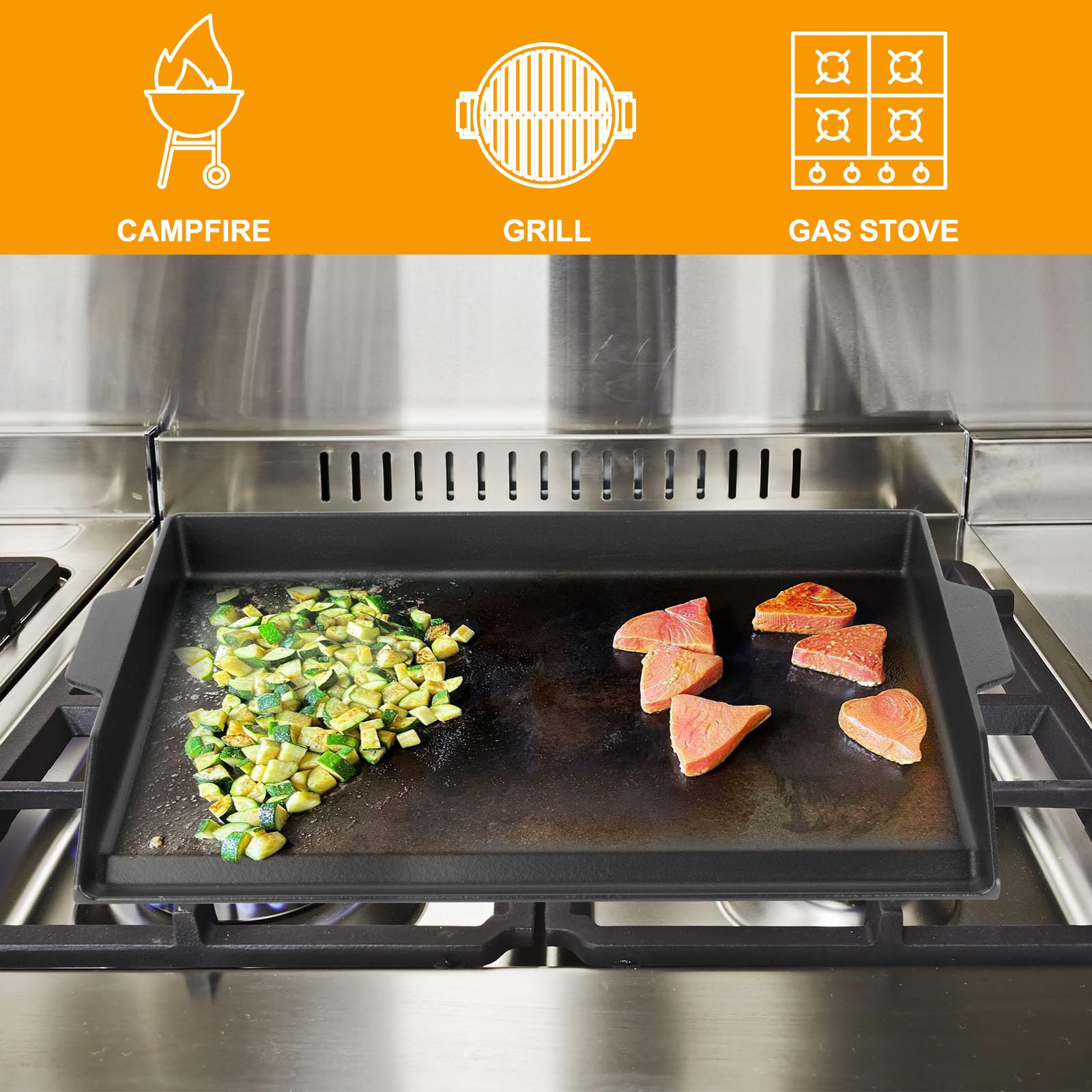 Universal Griddle Insert for Gas Grill, Cast Iron Flat Top Griddle for Stove 4 Burner, Pre-Seasoned Matte Porcelain Enamel Grill Plate for Camp Chef/Charbroil Etc. All Gas & Charcoal Grill 23