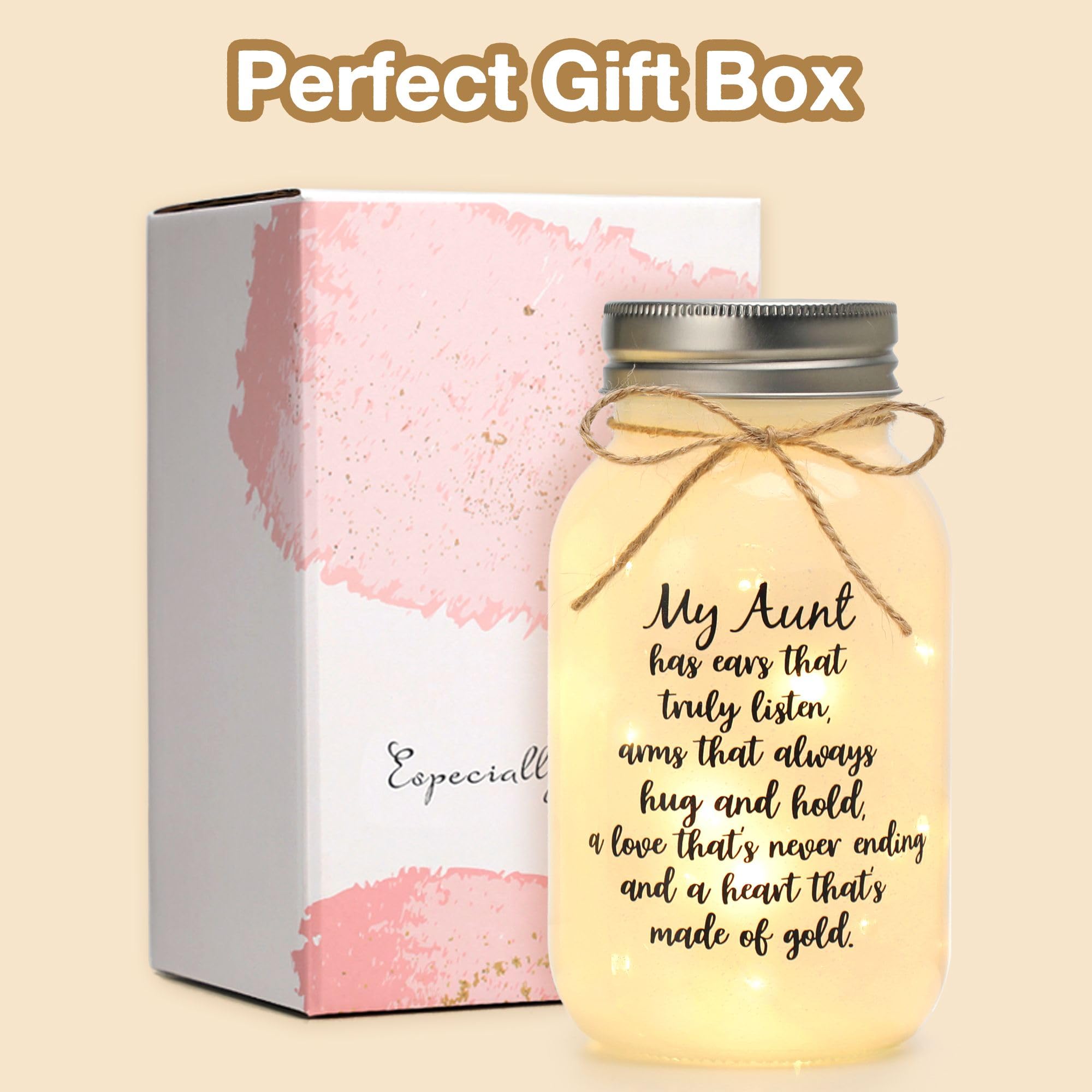Maracco Mothers Day Aunt Gifts from Niece Nephew, Mason Jar Night Lights Birthday Gifts for Aunts, Auntie Gift Ideas, Best Aunt Ever Gift, Great Favorite Auntie Mason Jar (30oz)