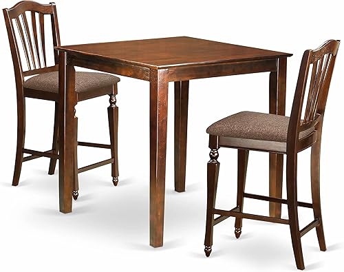 Miniatura 10 de East West Furniture VNCH3-MAH-W - Juego de pub de 3 piezas de altura de mostrador para espacios pequeños que contiene una mesa cuadrada de comedor y