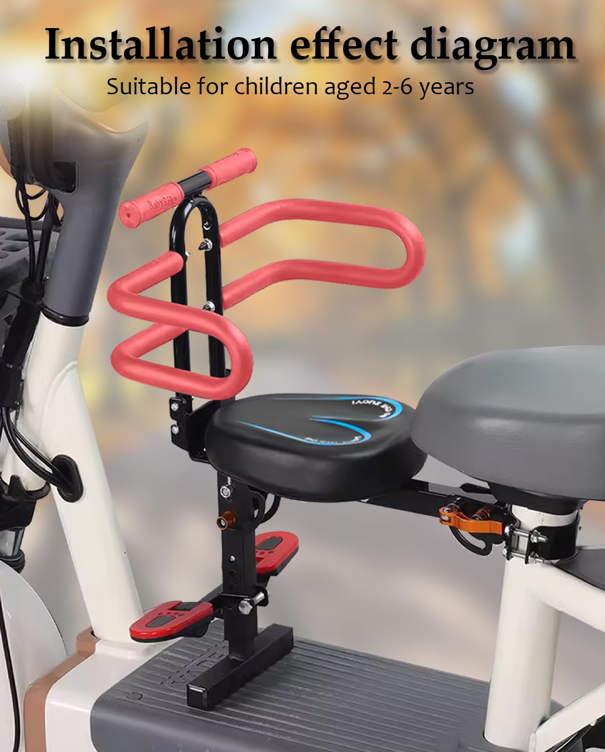 Asiento infantil para scooter eléctrico con asiento, asiento para niños adecuado para bicicleta eléctrica, scooter de movilidad para niños con respaldo, reposabrazos valla guadrail, ciclomotor, 7