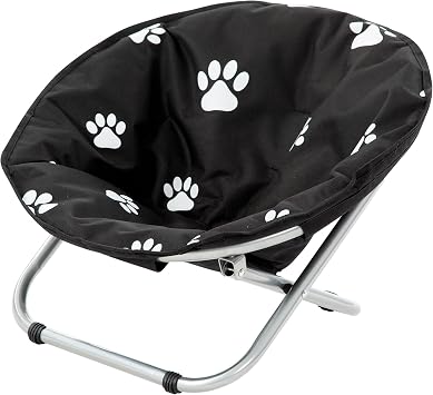Etna Products Round Pet Bed Comfortable Elevated Cat Bed with Paw Print Cushion - Black & White Water Resistant Papasan Chair for Small Dogs