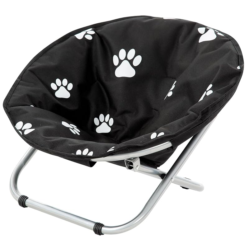 Cama elevada dobrável para cães pequenos e gatos Etna Products com almofada estampada, preta e branca – 50,8 x 50,8 x 38,1 cm