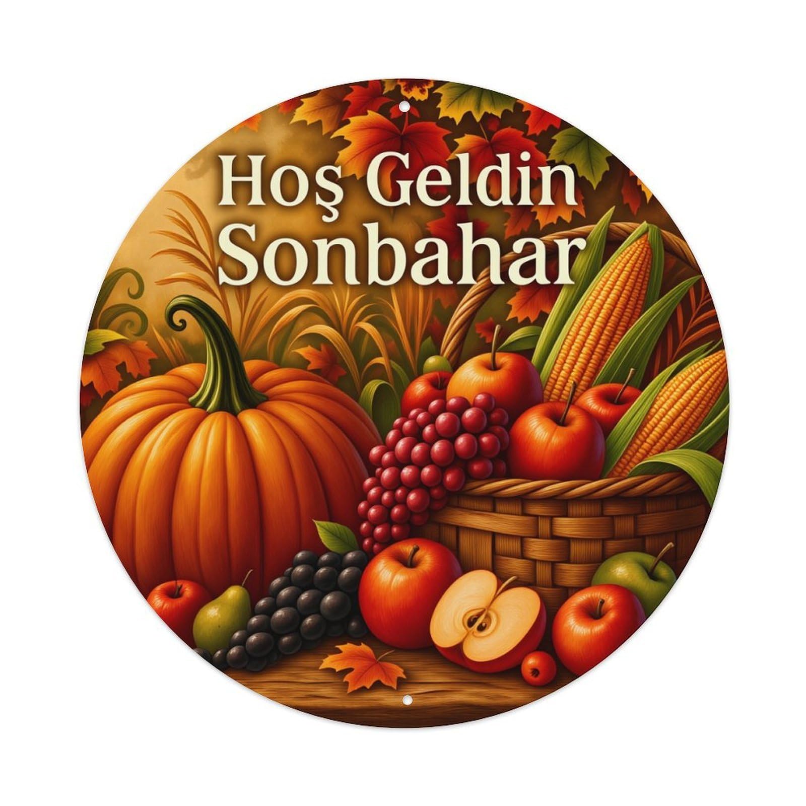 Autumn Harvest Pumpkin Apple Corn Metal Tin Sign Plaque