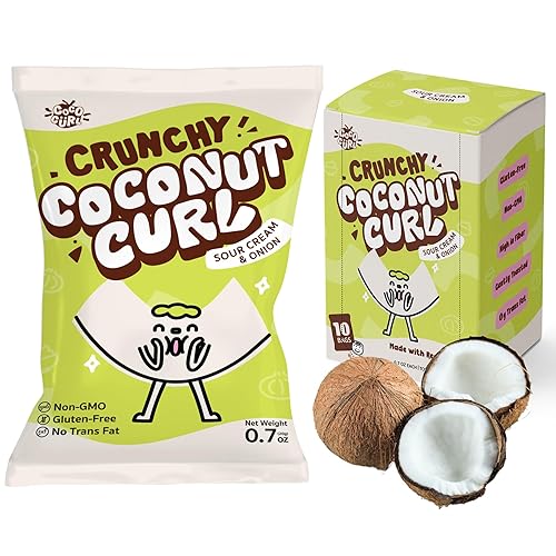 COCOCURL Chips de Coco Crujientes Artesanales Sabor Crema Agria y Cebolla  Snack Saludable Sin Endulzar, Sin Gluten, Coco Suavemente Tostado, Snacks
