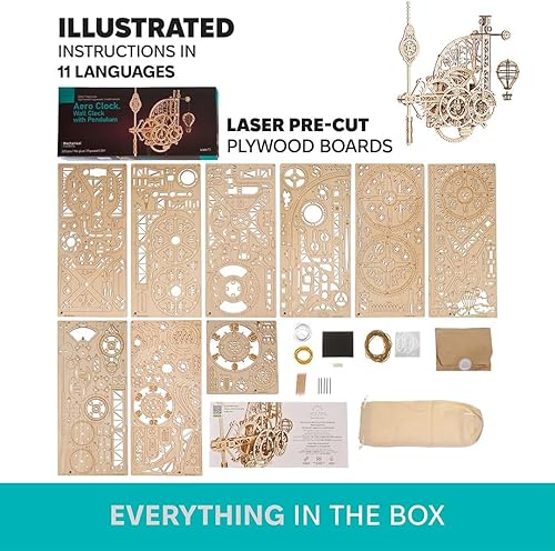 Miniatura 8 de UGEARS Aero Clock Wooden 3D Puzzles for Adults - Mechanical Wooden Model Kits for Adults to Build, Wall Clock 3D Puzzle with Pendulum Model Kit, DIY