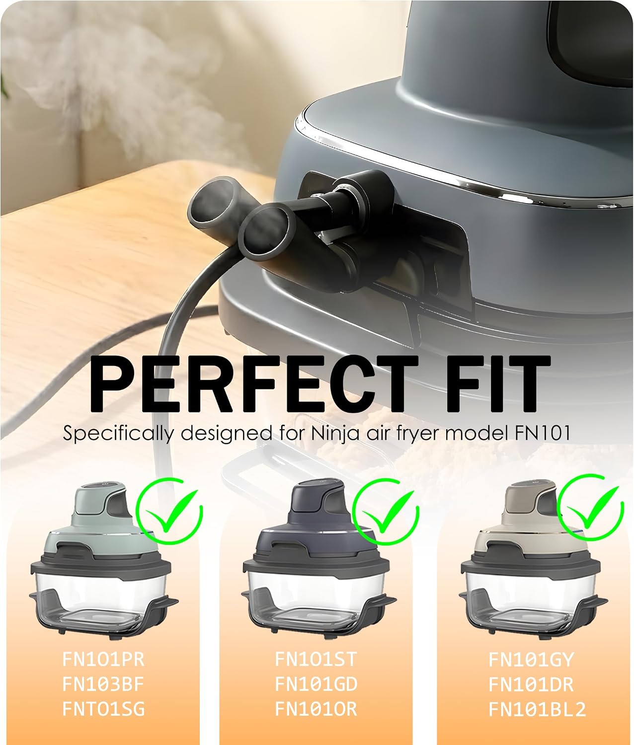 Silicone Steam Diverter for Ninja Crispi Glass Air Fryer FN101 Series, Rotatable Heat Deflector Air Fryer Accessory, Helps Redirect Hot Air Away from Power Cord (Black)