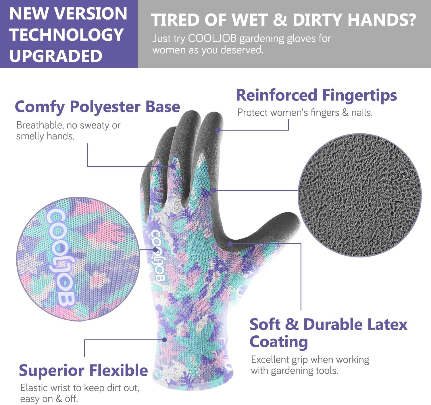 COOLJOB 2 Pairs Colorful Gardening Gloves for Women Ladies, Breathable Rubber Coated for Yard Garden, Outdoor Indoor Protective Work, Small Size, Varied Colors - Image 2