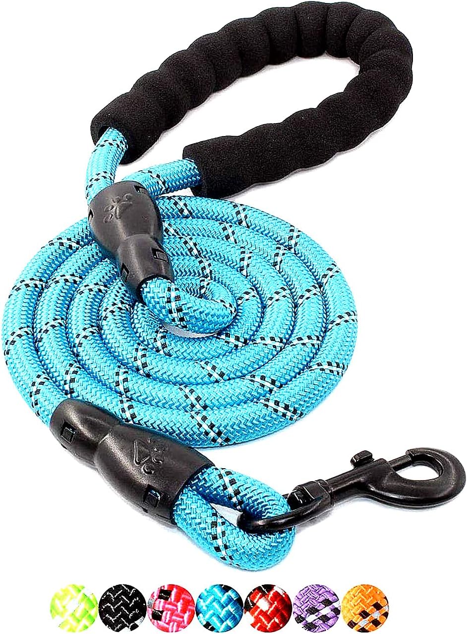 CU QUAN Strong Dog Leash Rope with Comfortable Padded Handle 5 FT Reflective Threads Rope Leash for Small Medium and Large Dogs