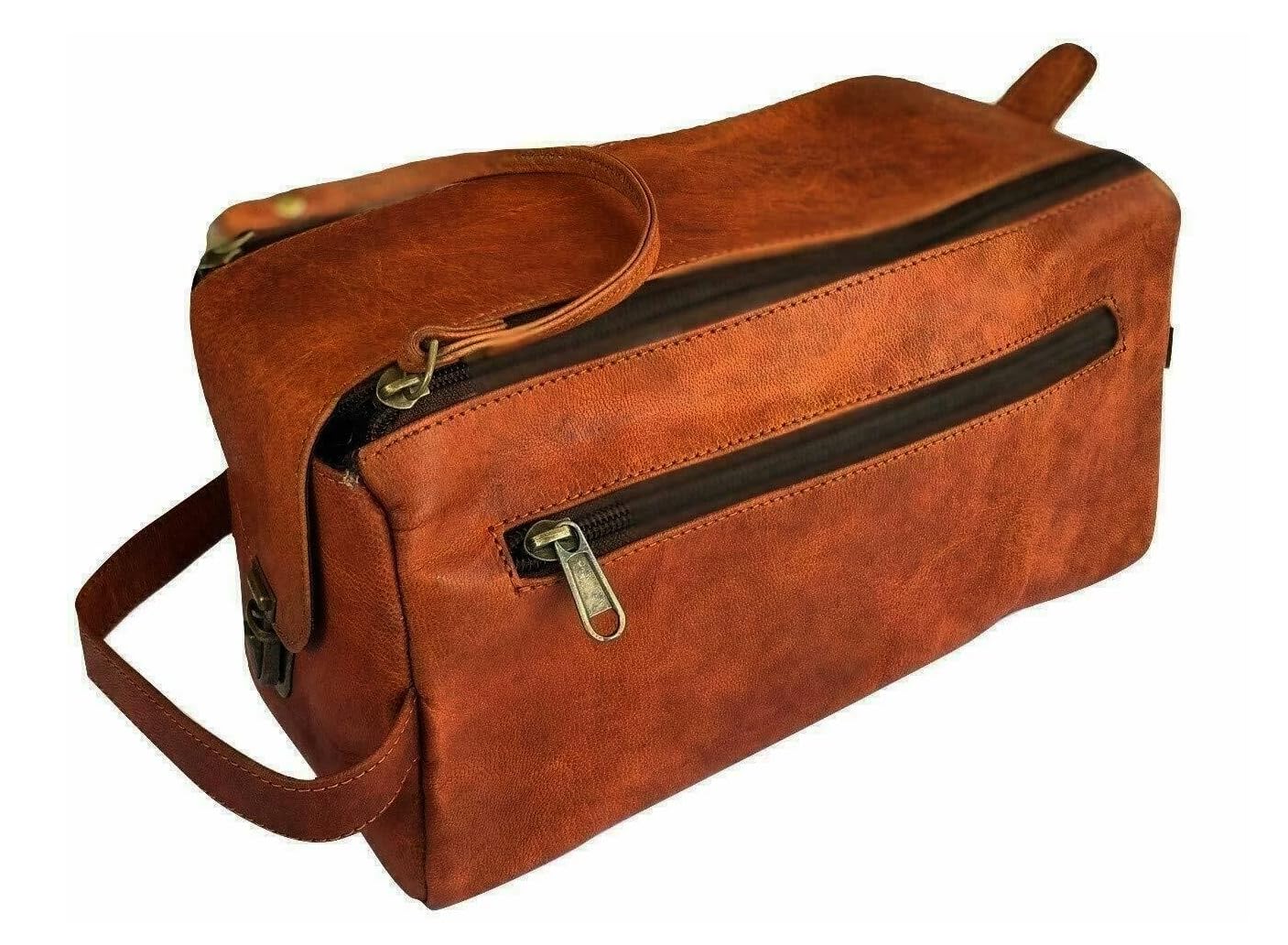 Neceser de piel auténtica para hombre – Kit Dopp organizador de viaje con cierre de cremallera – Bolsa de afeitado y aseo resistente al agua para viajes, gimnasio y viajes de negocios