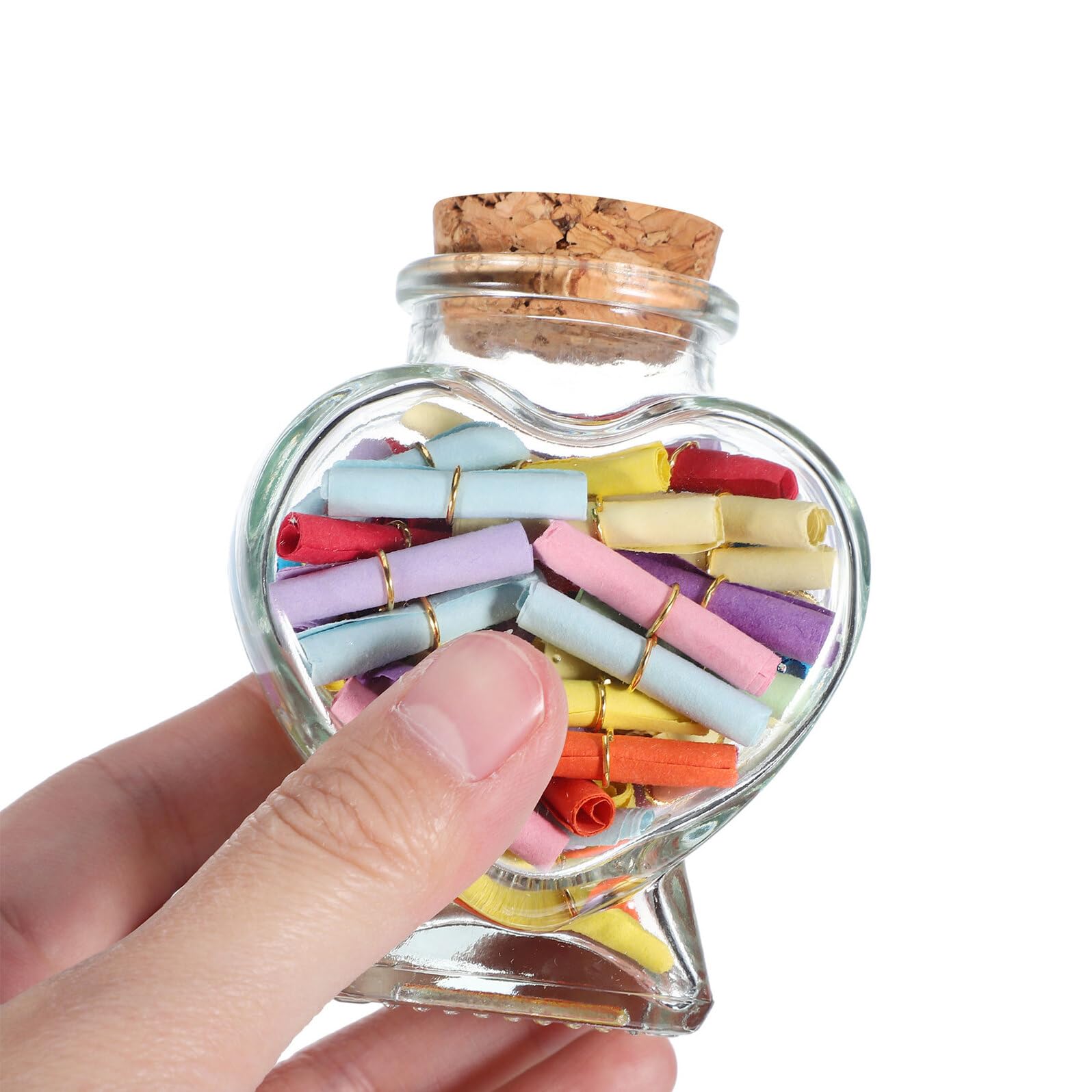 Baluue 8 pezzi Bottiglie Mini Vetro Trasparente con Tappo Sughero Forma di Cuore Barattoli Piccoli per Dolci Messaggi Fai da Te e Decorazioni Festival