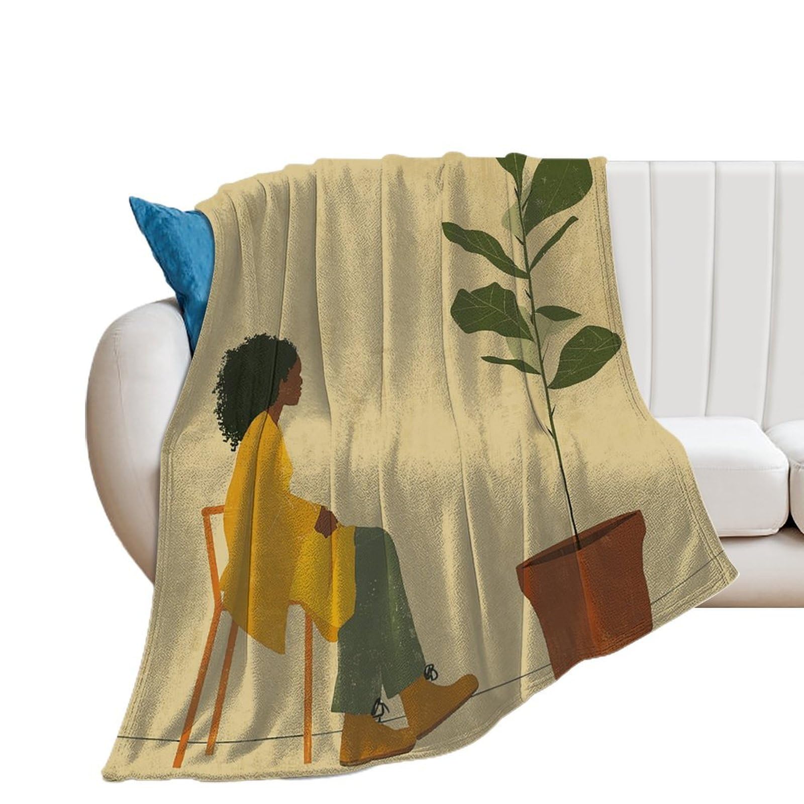 Couverture en flanelle plante en pot : le cadeau cocooning parfait pour femme