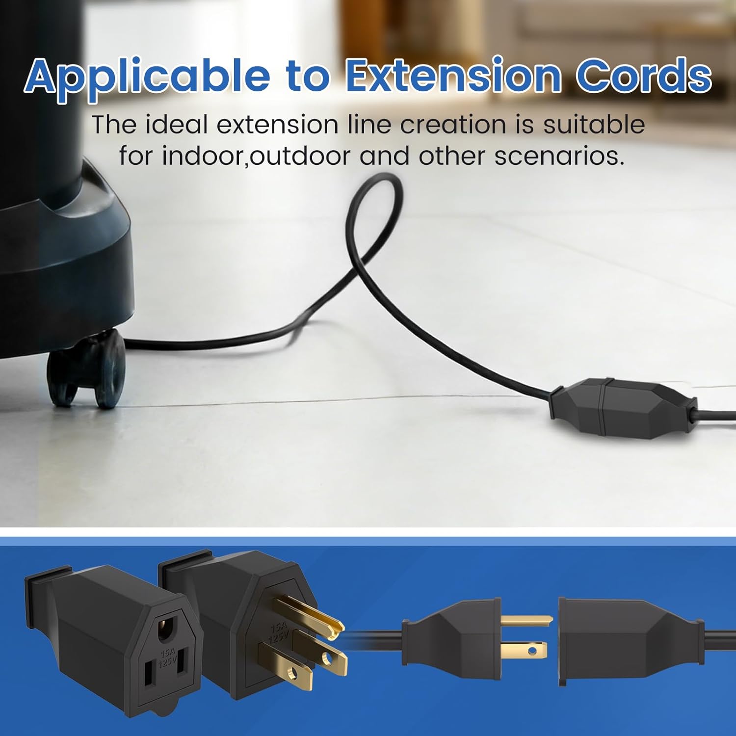 5 Set Extension Cord Ends Electrical Replacement Plug and Connector NEMA 5-15R 15A 125V Black Shell 2 Pole 3 Wire Grounding Electric Replacement Plug