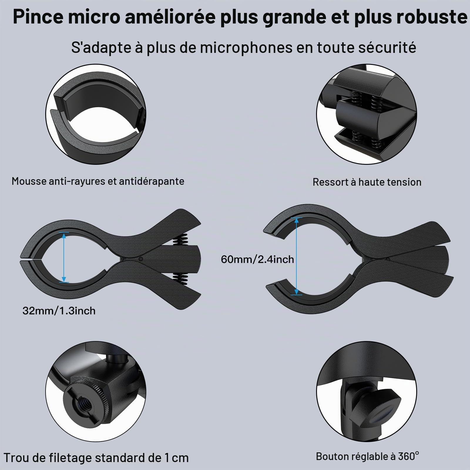 ZealSound Bras de Microphone, Support de Micro Flexible de 48 cm avec Adaptateur 3/8" à 5/8",Bras de Bureau Réglable et Compact Compatible avec Blue Snowball,Razer Seiren, Shure SM58, SoloCast et Plus