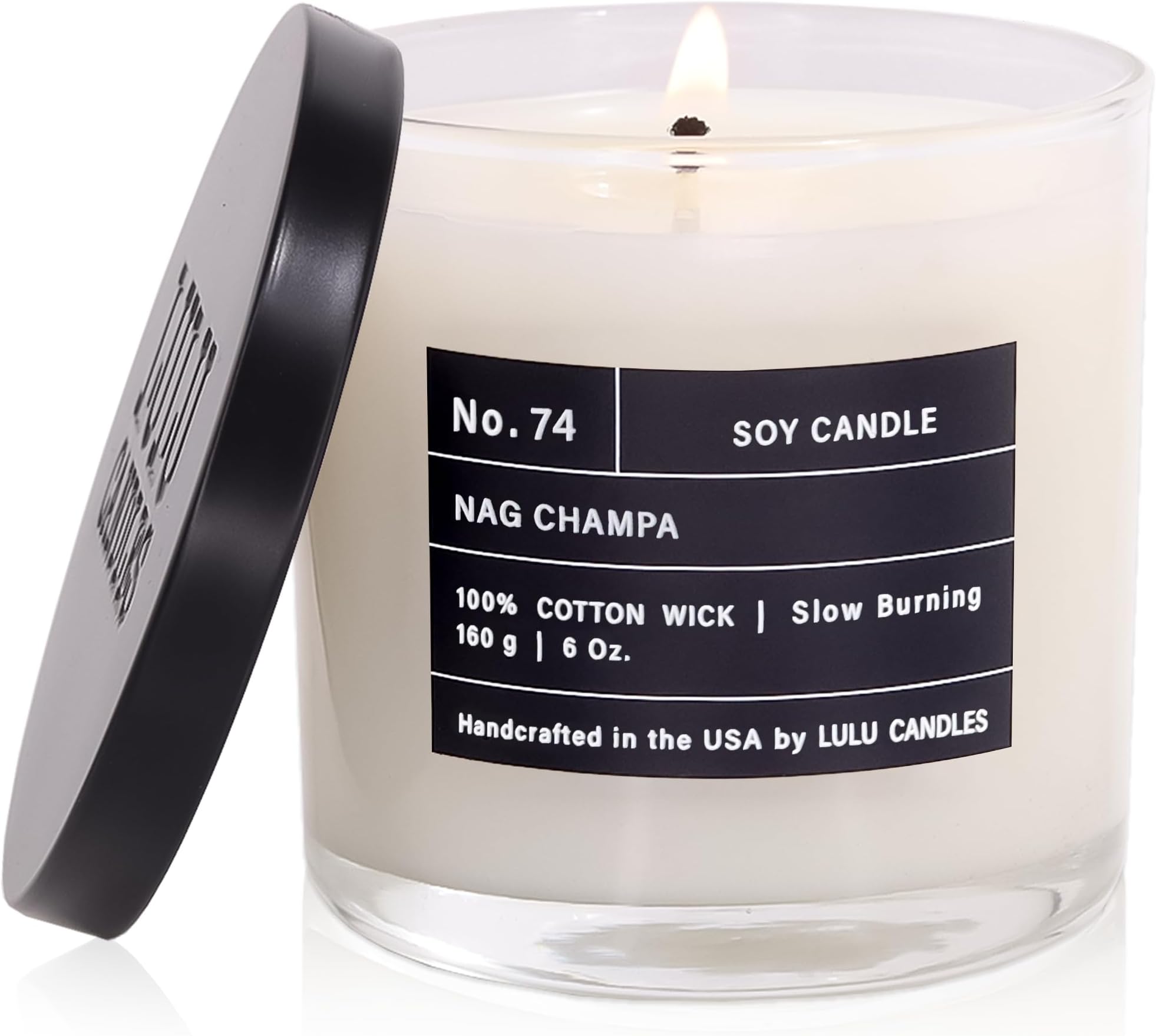 Lulu Candles | Nag Champa - Indian Incense | Luxury Scented Soy Jar Candle | Hand Poured in The USA | Highly Scented & Long Lasting- 6 Oz.