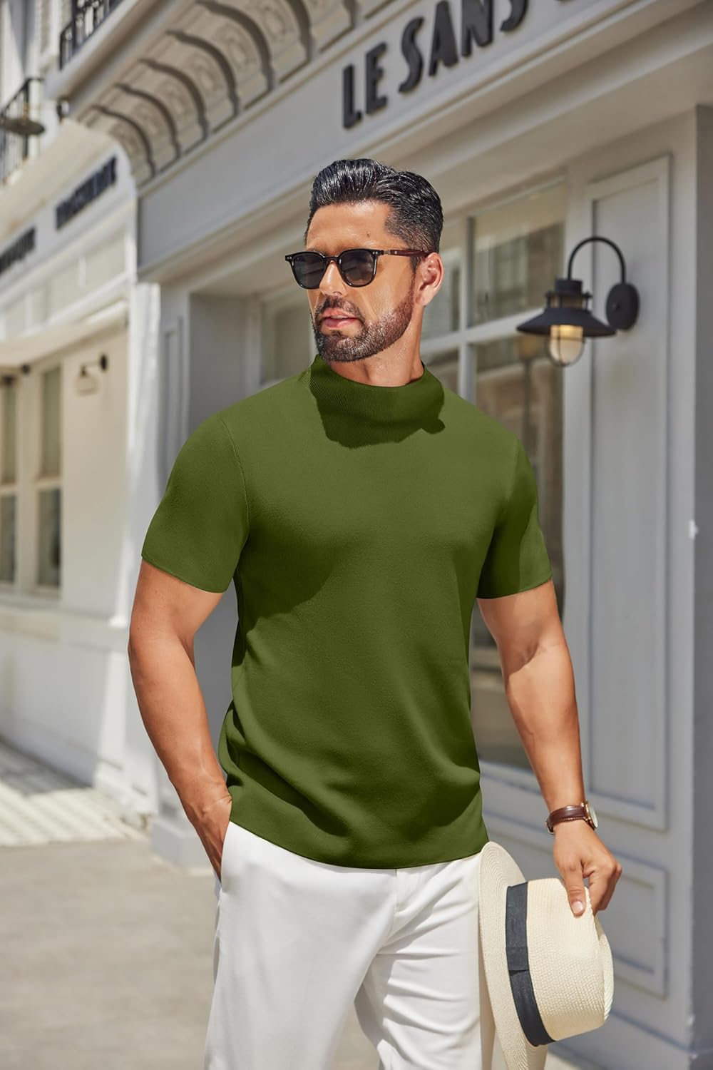 COOFANDY Men's Mock Turtleneck Sweater Short Sleeve Casual Knitted T-Shirts Thermal Tops Solid Basic Tee - Image 2