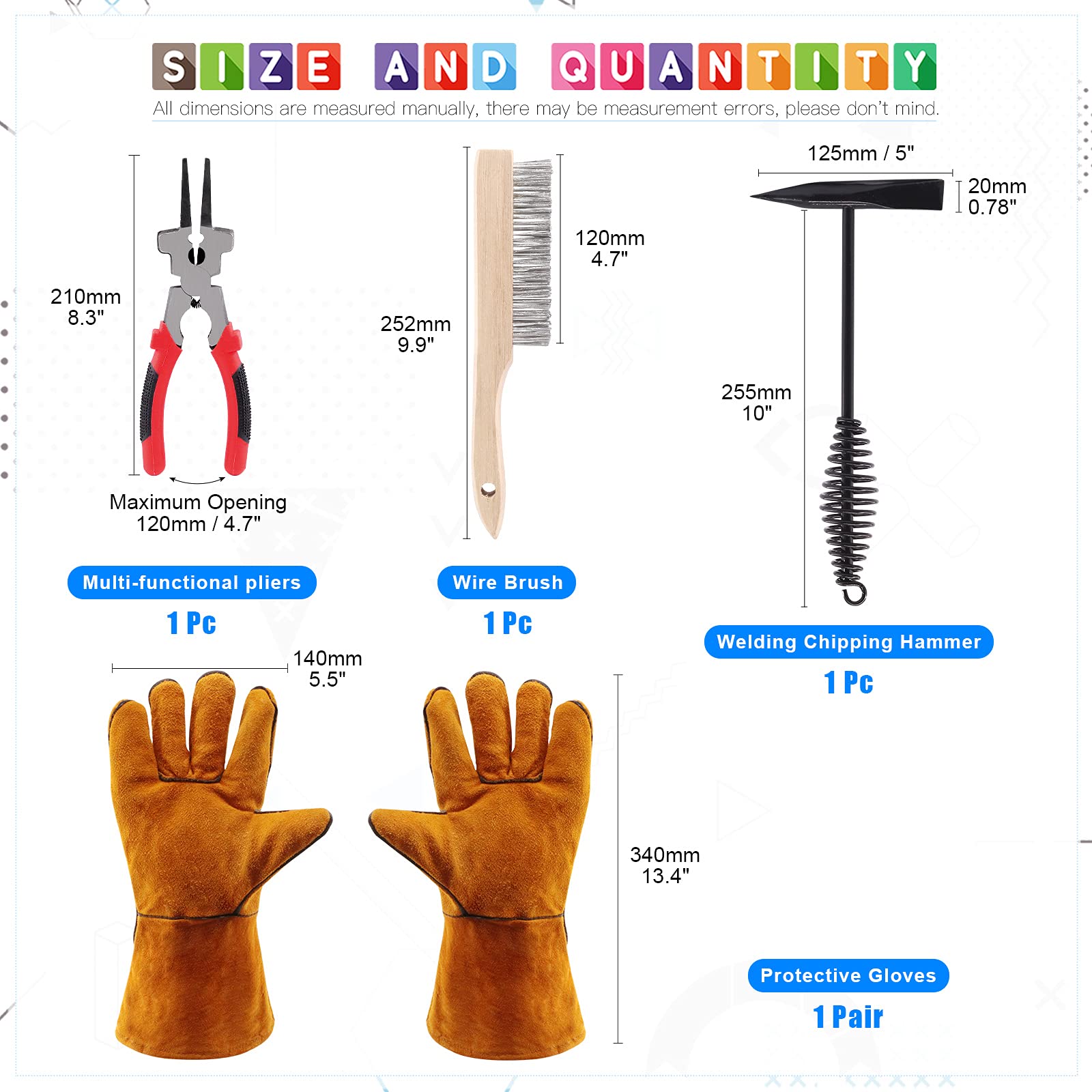 Glarks Lot de 5 outils de retrait de scories de soudure, comprenant un marteau de soudure de 25,4 cm avec poignée à ressort hélicoïdal, une brosse métallique et une pince à souder de 25,4 cm