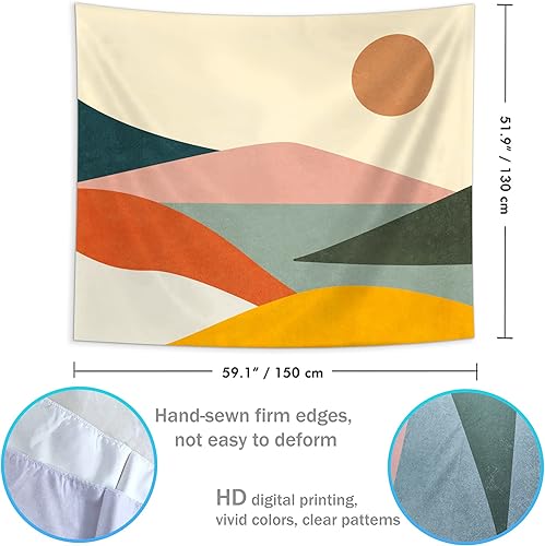 Miniatura 7 de SUOTEMEIFEI Tapiz bohemio de sol de montaña, arte simple, diseño de amanecer, naturaleza, puesta de sol, paisaje, abstracto, estético, decoración de