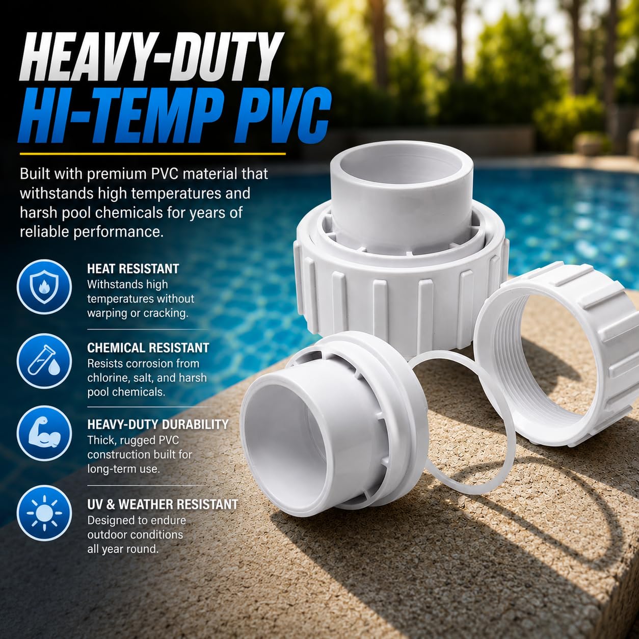 XtremepowerUS Juego de 2 piezas de repuesto universales NPT de 5 cm x 1.5/5.1 cm de unión deslizante para piscina, spa, adaptador de montaje de bomba