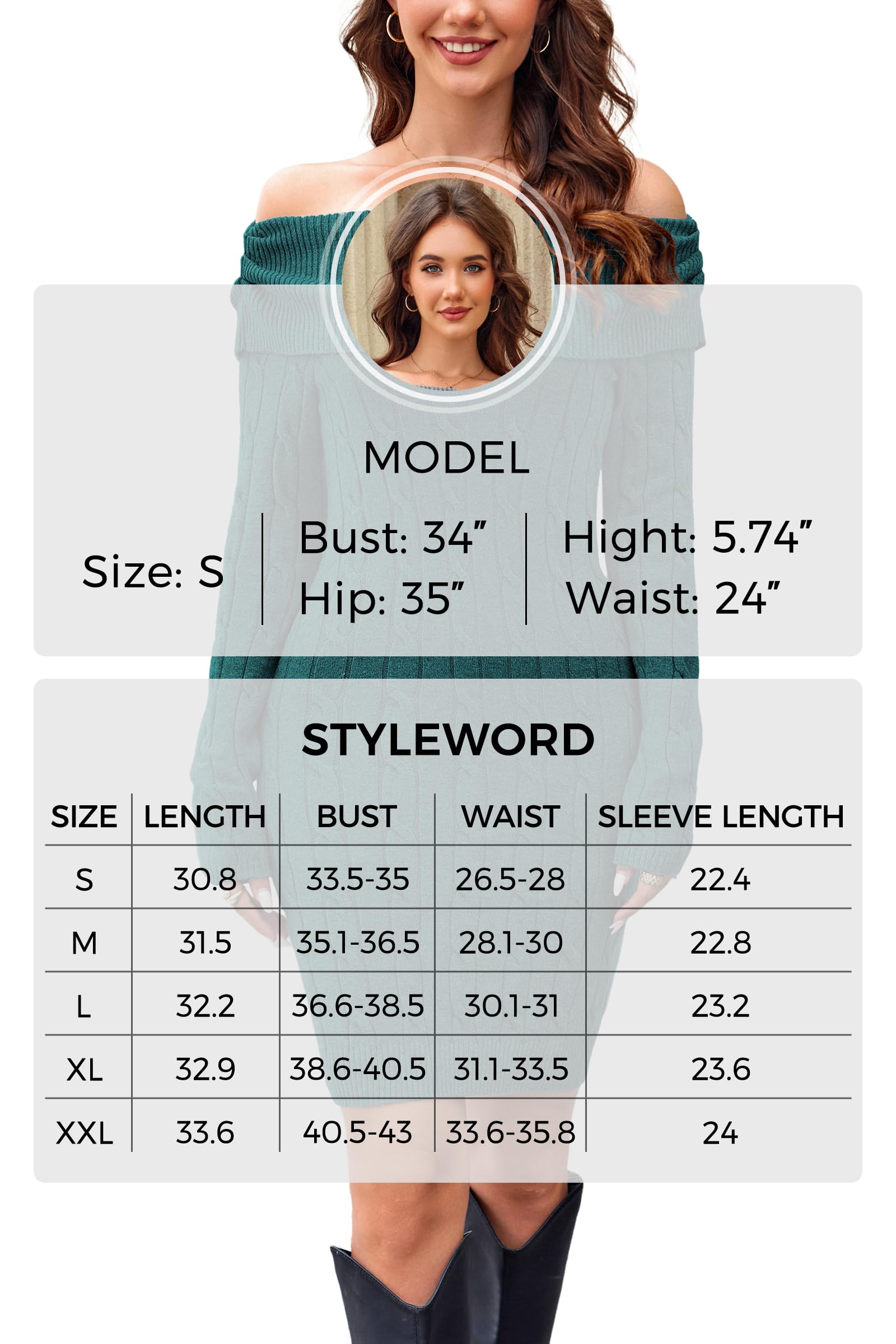 STYLEWORD Robe pull pour femme - Manches longues - Épaules dénudées - En tricot - Robe moulante - Pull - Tunique