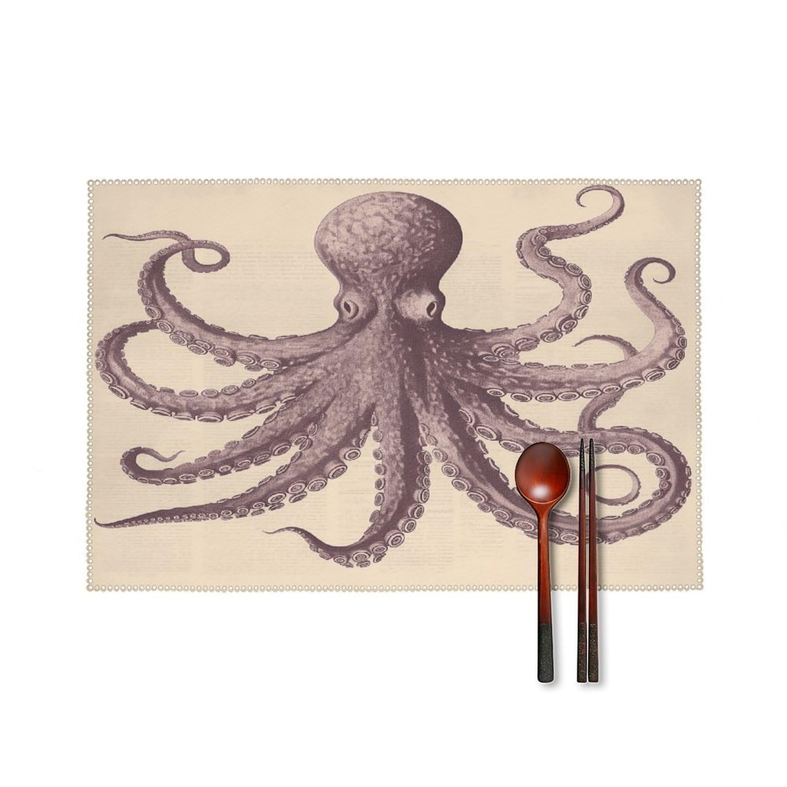 Vintage Octopus Placemats Set of 6 Non-Slip Stain Resistant Indoor Outdoor Table Mat Washable Cloth Place Mat Fashion Kitchen Placemat for Dining Table Decoration 17.7x11.8 in