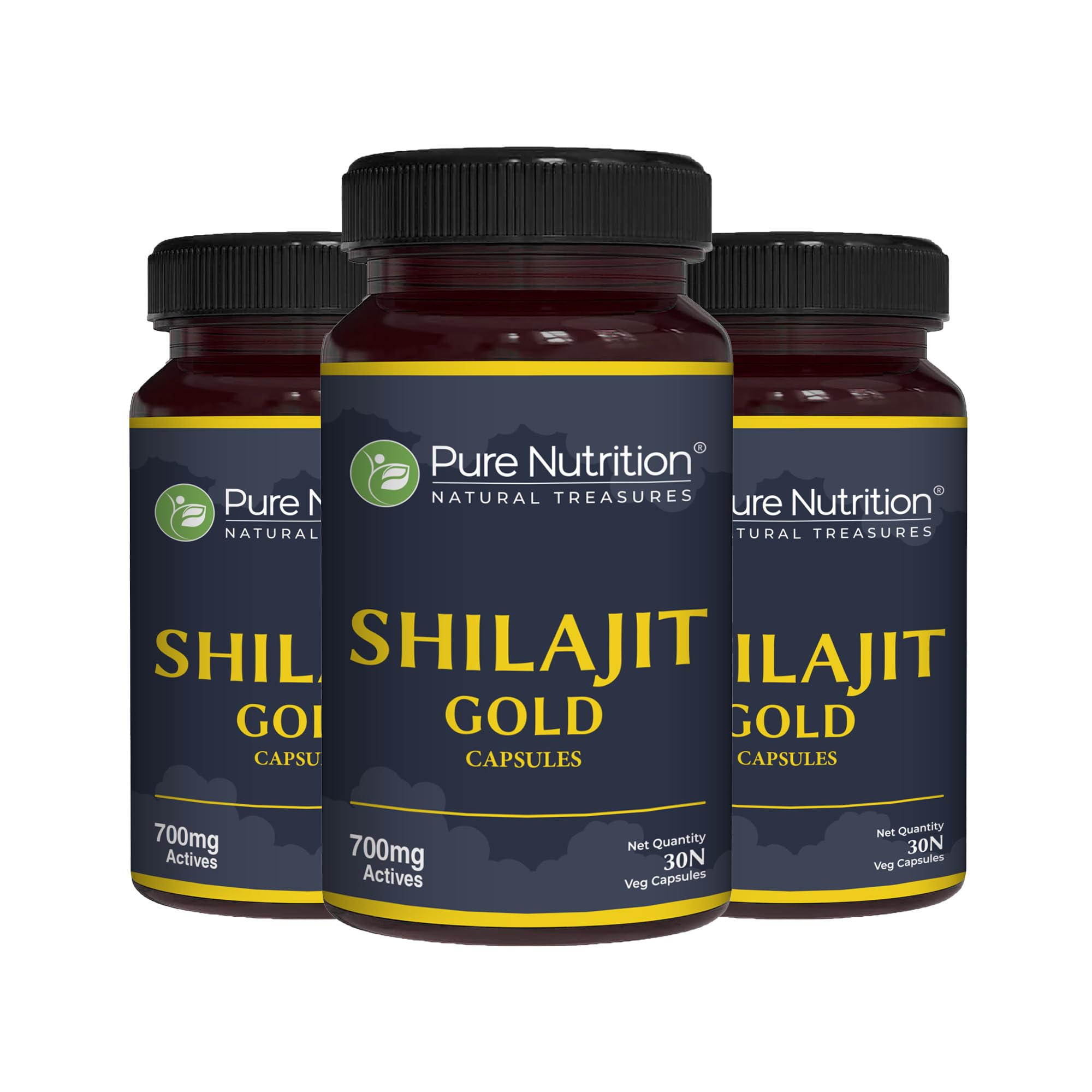 Pure Nutrition Shilajit Gold - 90 Veg Caps (30x3), With Kaunch Beej, Ashwagandha, Safed Musli, Gokhru & Shatavari For Energy, Strength, Stamina & Performance,Premium Ayurvedic Supplement For Men