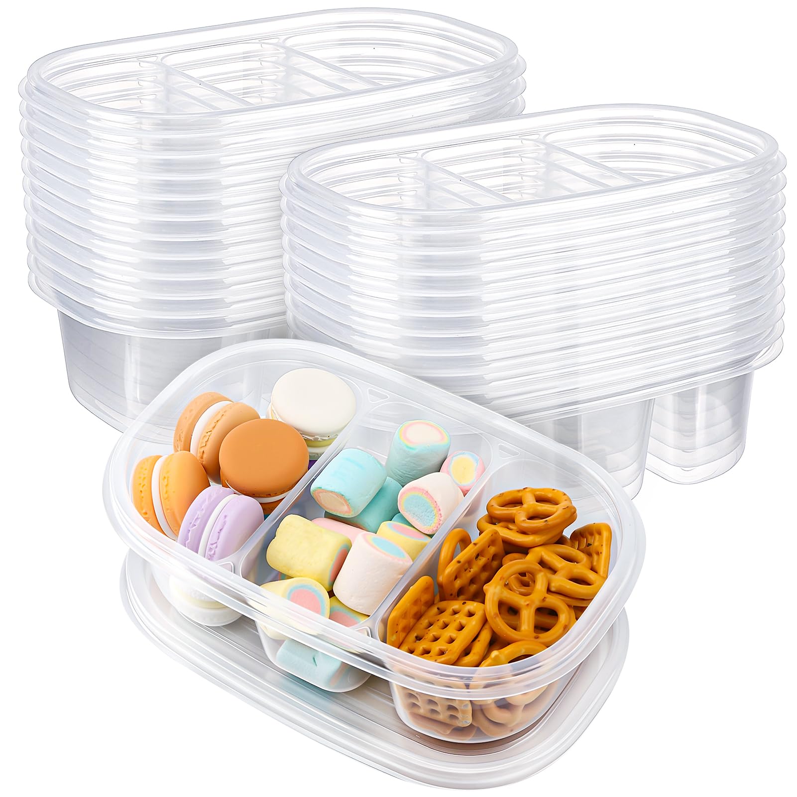 saerryor 12 Pcs Snack Box with 3 Compartments, Reusable Snack Containers