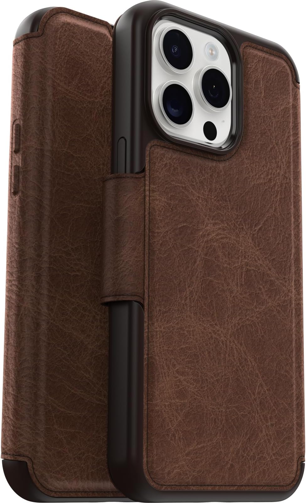OtterBox iPhone 15 Pro MAX (Only) Strada Folio Series Case - Espresso (Brown), Card Holder, Snaps to MagSafe, Genuine Leather, Pocket-Friendly, Folio case