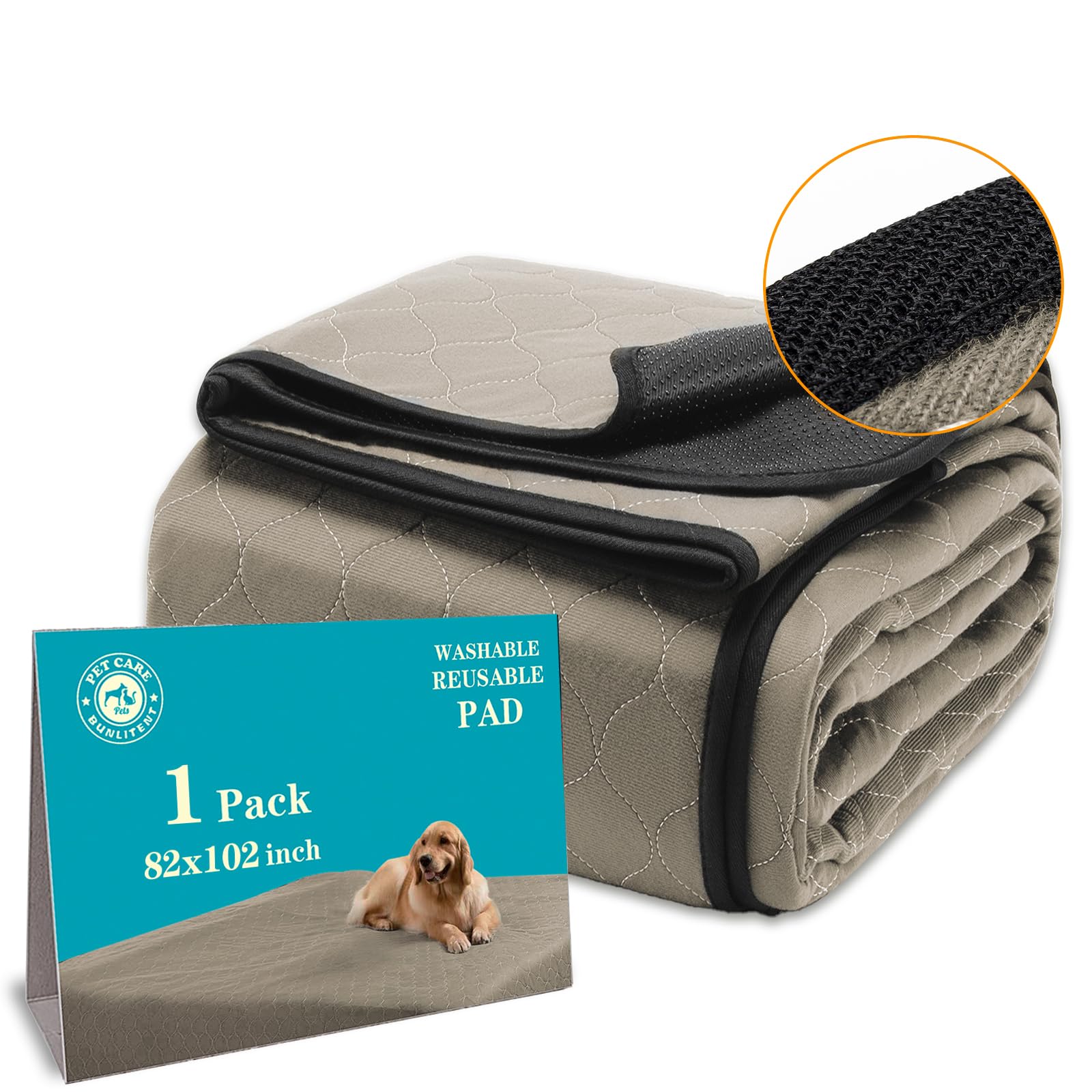 Bunlitent Washable Pee Pads for Dogs 82" x 102", Extra Large Reusable Puppy Pads, Dog Training Pads with Quick Dry, Anti-Slip Dog Pee Pads, Whelping
