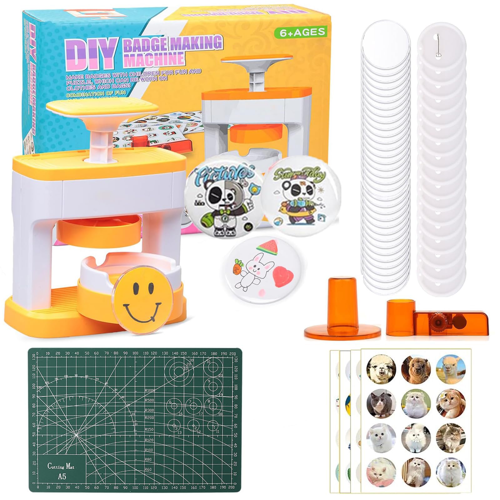 Button Maker Machine,55mm(2.16inch) DIY Button Press Machine with 48Pcs Button Maker Supplies,Cutter,Cutting Board and Sticker for Kids Pin Maker Christmas Birthday Gift