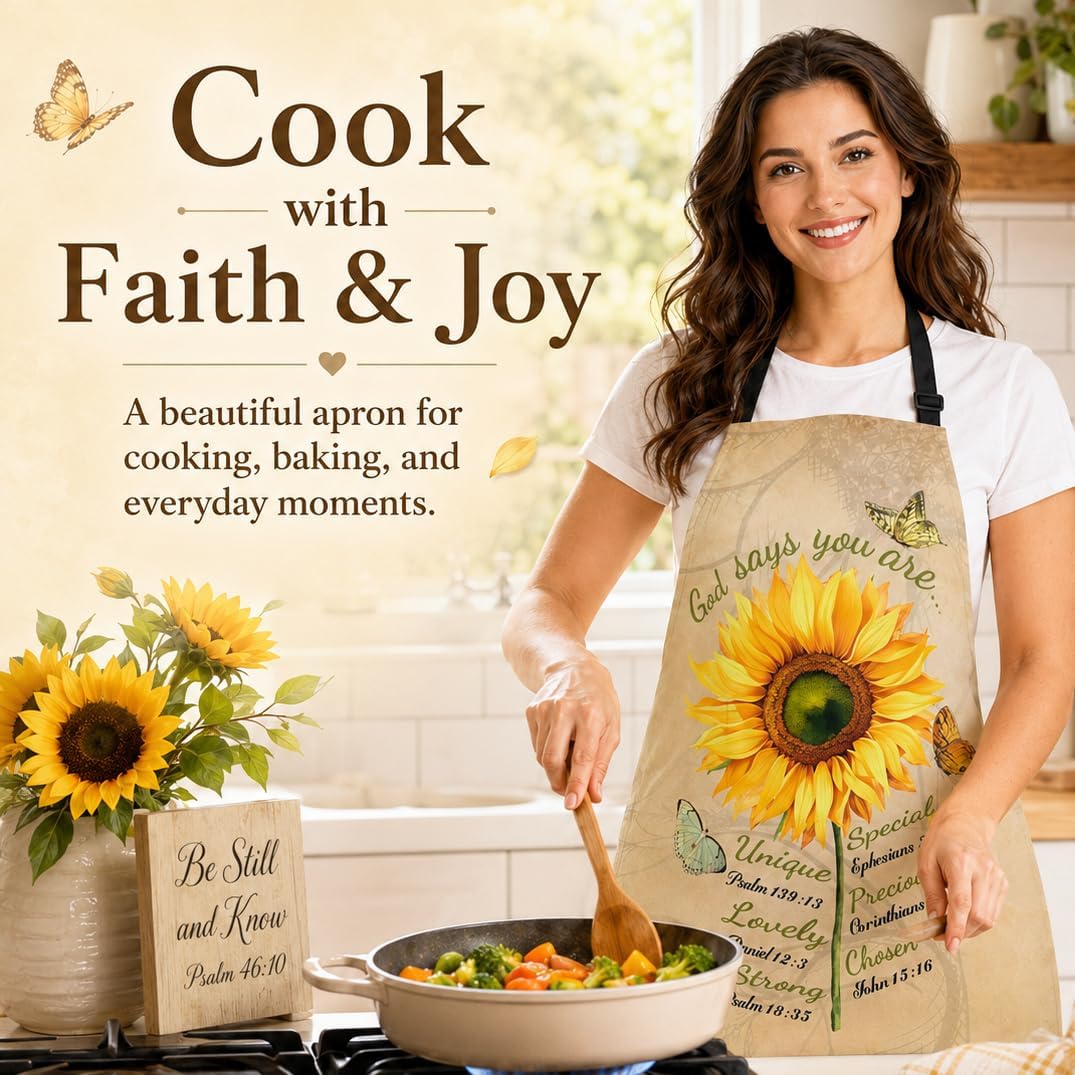 Christian Gifts for Women, Inspirational Gifts for Religious,Sunflower Aprons Gifts for for Women Mom Wife with 2 Pockets Adjustable