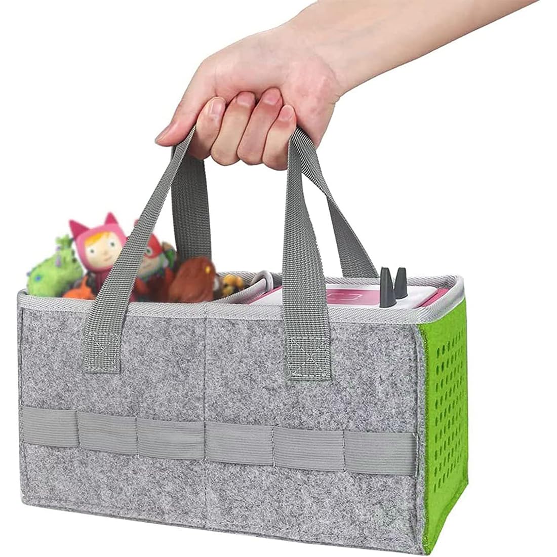 June tech Carrying Bag for Toniebox Starter Set and Accessories Felt Organizer Bag for Tonies Figurine and Toniebox Travel Tonies Carry Case with Handle for Toniebox & Accessories (Green) - Image 2