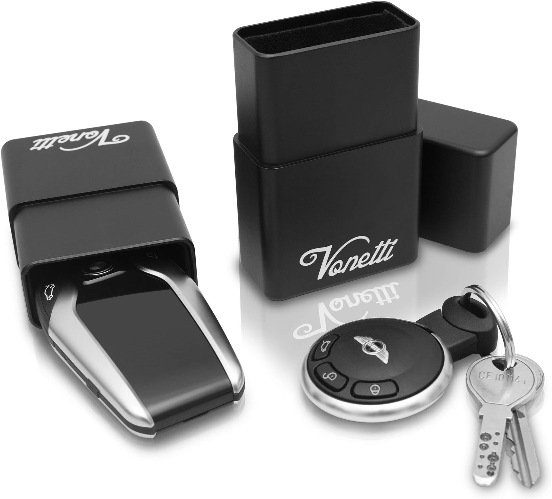 VONETTI Alpha Shield 3,9inch Keyless Go Protection - Aluminium Box for Car Key Holder RFID Blocking Case, Car Key Safe Box, Car Keyless Entry Fob Guard Signal Blocker Faraday Tin