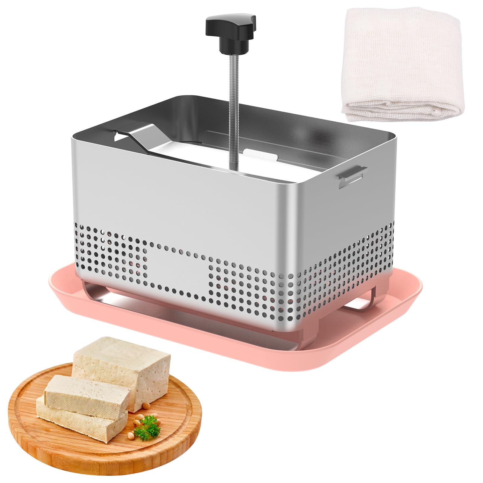 Prasa do tofu ze stali nierdzewnej z regulacją ciśnienia, prasa do tofu z miską i ściereczką do sera, bezpieczna w zmywarce, prasa do serów do domowego sera, tofu i jogurtu
